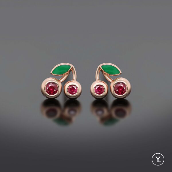 Mes Cherry || Stud Earrings with Ruby in 14K Solid Gold, Rose Gold