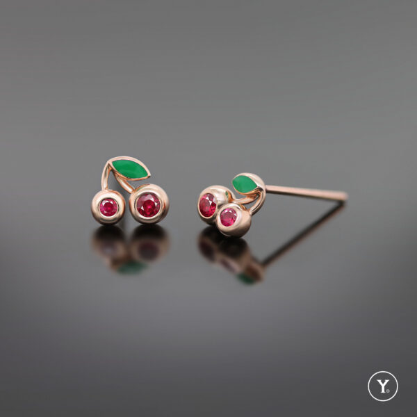 Mes Cherry || Stud Earrings with Ruby in 14K Solid Gold, Rose Gold - Image 2