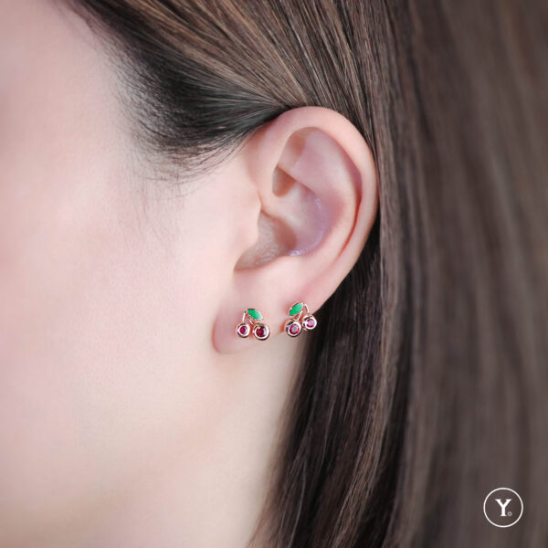 Mes Cherry || Stud Earrings with Ruby in 14K Solid Gold, Rose Gold - Image 3