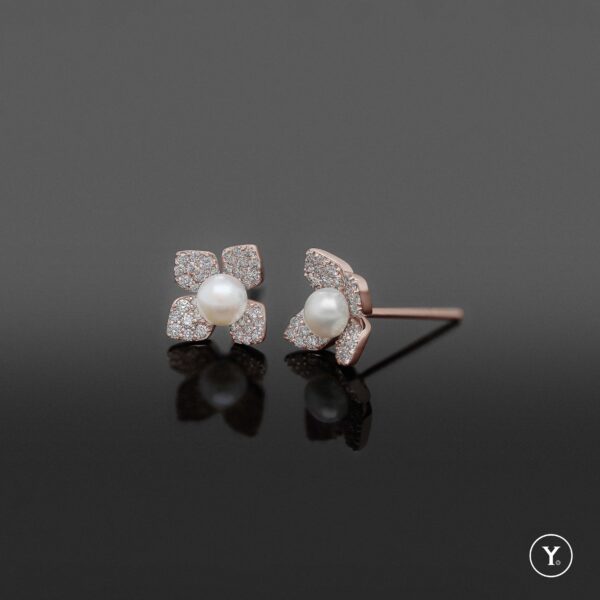 Belle Lux Pearl Earrings :: 18K Rose Gold Small Stud Earrings with Fresh Water Pearls - Image 2