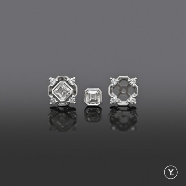 Minimal Square || Bazel Set Ascher Stud Earrings with Removable Jackets in 18K White Gold Solid Gold