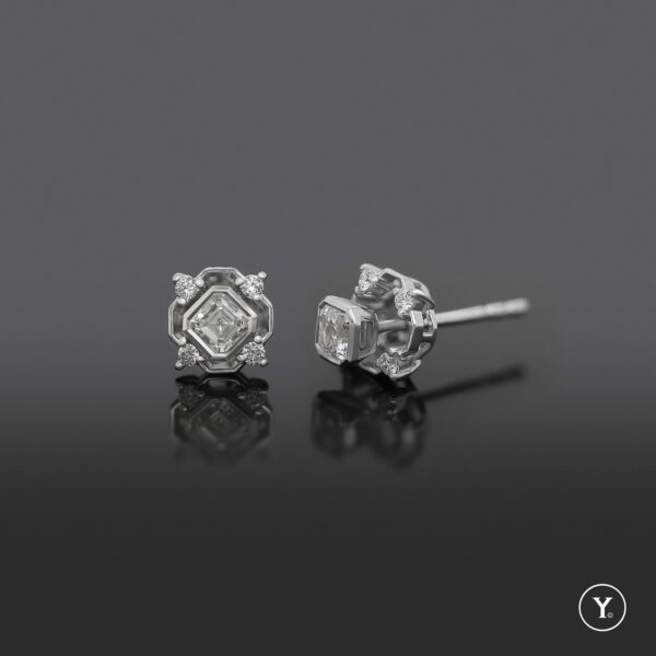 Minimal Square || Bazel Set Ascher Stud Earrings with Removable Jackets in 18K White Gold Solid Gold - Image 3