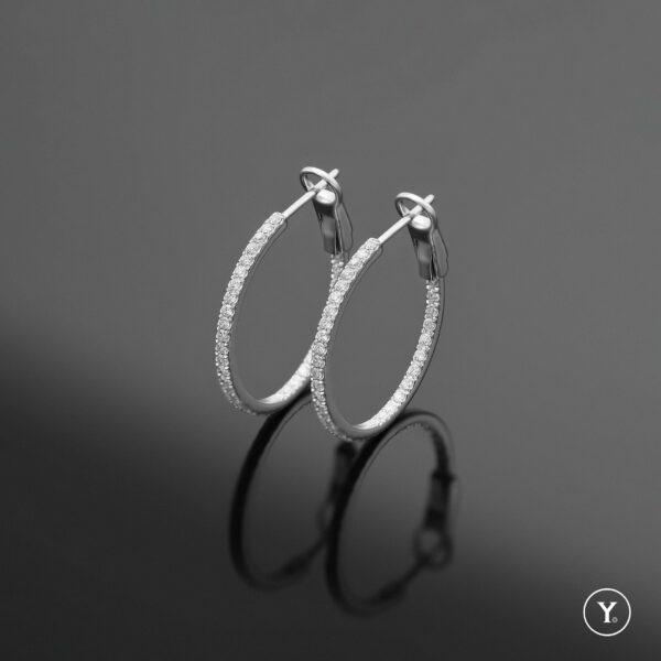 GRACE || 18K White Gold Luxury Diamond Hoop Earrings, Solid Gold