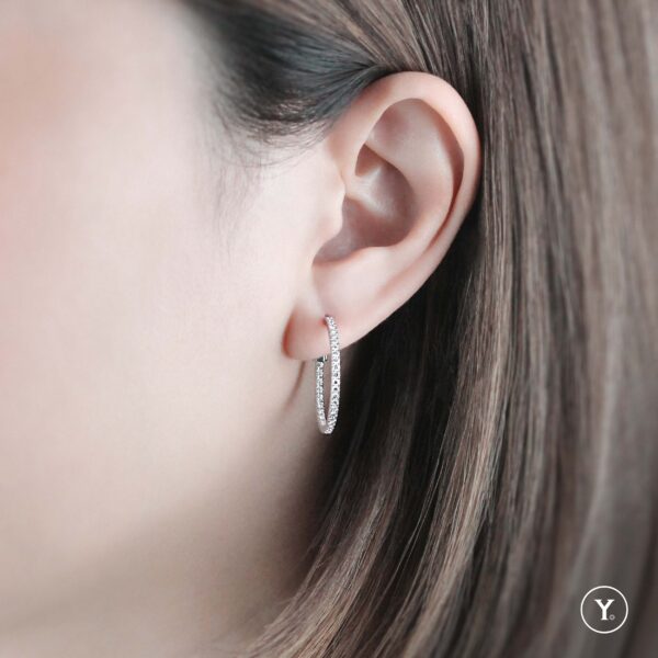 GRACE || 18K White Gold Luxury Diamond Hoop Earrings, Solid Gold - Image 2