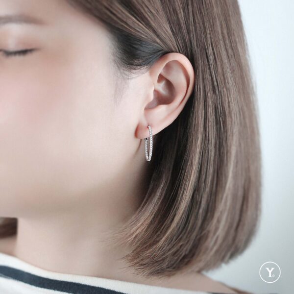 GRACE || 18K White Gold Luxury Diamond Hoop Earrings, Solid Gold - Image 4